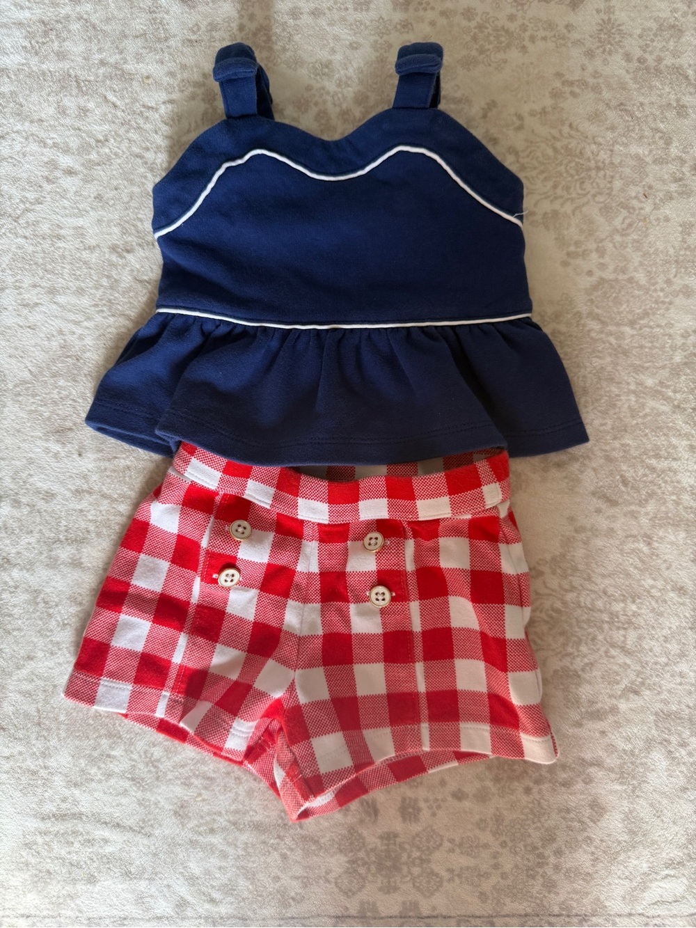 Janie and Jack Matching Set Baby Girl Navy White Tank with Red Gingham Shorts